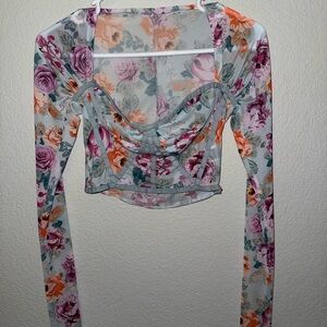 Floral Long Sleeve Mesh Top